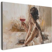 CUADRO EN LIENZO Pintura al óleo - Mujer - Vino Cuadros Decoracion Salon Modernos 120x80 cm