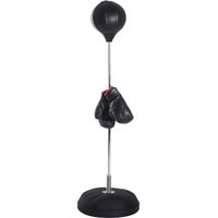 HOMCOM Sac de Frappe sur Pied Punching ball sur pied réglable en hauteur 126-144 cm avec gants, pompe et base de lestage pour adolescents et débutants noir
