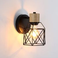 Lightess Vintage-Wandleuchte im Industrie-Stil mit Metallkäfig, verstellbare schwarze Wandleuchte für den Innenbereich, Wandleuchte aus Holz für Schlafzimmer, Flur und Wohnzimmer