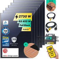 ROBINSUN®️ Kit Solar Enchufable Performance Roof 2.730Wp, 6 paneles Aiko 455Wp +3 Microinversores 800W Wifi incluído+Cable 3m+6 Fijaciones Atornillado