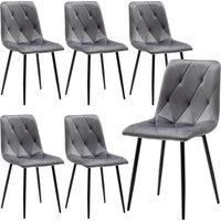 Set of 6 Dining Chairs for Dining Room Living Room, Velvet Fabric Dining Chairs Set of 6 with Backrest Upholstered Seat Solid Metal Legs, Gray