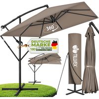tillvex® Alu Sonnenschirm Rechteckig Ø 330 cm Cappuccino + Abdeckung mit Kurbel Ampelschirm Eckig mit Ständer & Windschutz Gartenschirm UV-Schutz Aluminium Kurbelschirm Marktschirm wasserdicht 360°