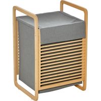 HOMCOM Cesto para Ropa Sucia de Bambú Cesto Rectangular de Ropa Portátil con Tapa y Bolsa Extraíble Mueble de Baño Dormitorio 40x35,5x60,5 cm Color Natural y Gris