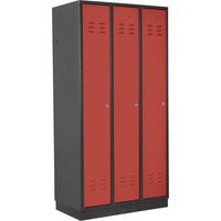 ADB Umkleideschrank / Spind 3-türig, RAL 7016/3000, Anthrazit/Rot, 178x89x50cm