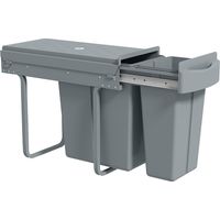2 Removable Recycling, ContaineUnder-Sink Kitchen Trash Bin, Smooth Slide, Handle, Diamond Pattern Lid, Grey