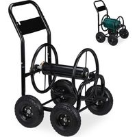 Relaxdays – Enrouleur tuyau d’arrosage mobile jusqu’à 75 m – Connexion 1/2" & 3/4" – 4 roues – Acier noir