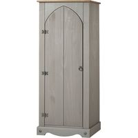 Corona Vestry Cupboard - Pine - 60 x 31.6 x 143.5 cm - Grey Wax/Antique Waxed Pine