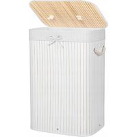 Panier à linge en bambou de 72 L avec couvercle, organisateur blanc.