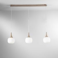Jaipur Pendelleuchte mit Holzoptik, 3 Flammen, weißes Opalglas