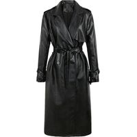 Trench long ample en cuir PU pour femme Marron Noir Argent Ceintures Designer de luxe européen