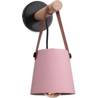 Wandleuchte aus Holz Innen, Moderne Wand Lampe mit Leder Lampenschirm, Eisen Wandbehang Lampe für Schlafzimmer Wohnzimmer Korridor (Rosa)