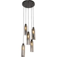 Smart Pendant Lamp Black with Smoke Glass Incl. 5 Wifi A60 - Stavelot