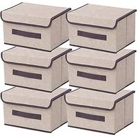 Boite de Rangement avec Couvercle,Boite Rangement Tissu,Cube de Rangement tissu,Pliantes,Boîtes de Rangement pour placards,Vêtements,Penderies,Jouets (26×19×16cm/6pack, Beige Blanc)