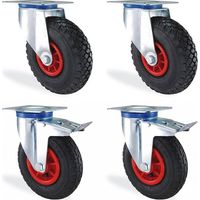 Lot de 4 roulettes pivotantes 200mm – Charge 300kg – Gonflables avec frein – Pour matériel d'atelier – HTR
