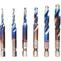 6pcs ensemble de forage de taraud, multifonctionnel 1/4 tige hexagonale métrique filetage à la main taraud conique peu ébavurer fraise M3-M10 pour bois plastique aluminium cuivre