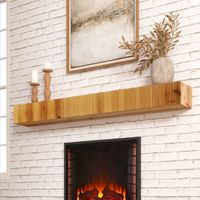 60in Modern Natural Solid Wood Fireplace Mantel Shelf - Fluted Wall-Mounted Decorative Shelf with Unique Wood Grain for Living Room, Bedroom, Home Accent