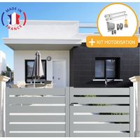 Portail aluminium battant SAH en kit + Motorisation dimensions L.3500 (entre piliers) X H.1740 mm SGS Essential (vérins) Couleurs Gris clair (RAL 7035)