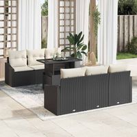 vidaXL Ensemble de canapé de jardin avec coussin 7 pcs Noir et crème