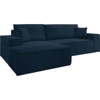 Selsey FARESE NEW – Canapé d’angle convertible avec coffre, velours côtelé, bleu marine, gauche