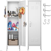 AOBABO Armoire métallique, avec poignée verrouillable et crochets, armoire à porte unique, adaptée aux employés, idéale pour la maison, la salle de sport et l'école, à assembler, blanc