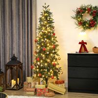 Árbol de Navidad artificial de 180 cm, árbol de Navidad delgado con 200 luces, 8 modos de iluminación, 605 ramas articuladas, verde.