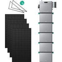 Zendure SolarFlow 2400 Pro Balkonkraftwerk-Set – 4x 450W bifaziale Solarmodule + 5xAB3000L Akkus (14.4 kWh, 2400W Ausgang, 4 MPPT, 3000W DC Eingang, 96,5% Effizienz, IP65) + 4 Paar Bodenständer