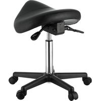 Mophorn Sgabello da sella con ruote, capacità di peso di 400 libbre, sgabello ergonomico girevole in pelle PU regolabile in altezza per salone, spa, tatuaggio, clinica, nero