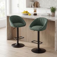 Wahson Tabouret de Bar en Tissu, Chaise de bar Lot de 2 Chaise Haute Cuisine Réglable Tabouret pour Bar/Cuisine, Vert