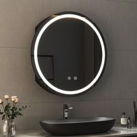 LED Spiegelschrank Bad mit Beleuchtung 60 x 60 cm, Badezimmer Spiegelschrank Hängeschränke Rund Spiegelschrank Schwarz mit Touch-Schalter, 3 Einstellbare Lichtfarben, Beschlagfrei