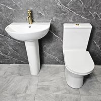 Toilet & Basin Set with Brushed Brass Hinges & Flush Button Molly Bathroom Suite, With Tap