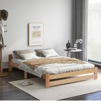 Letto matrimoniale 140x200 cm in legno con testiera e rete a doghe, naturale