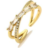 Bague en X plaquée or 14 carats avec zircon cubique AAA, bague croisée pour femme