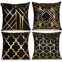 BEBUSINGOTO Juego de 4 fundas de cojín decorativas para el hogar, con estampado dorado de 45 x 45 cm, diseño geométrico cuadrado para sofá y dormitorio (negro y dorado).