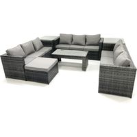 Fimous Gartenmöbel-Set 10-Sitzer Polyrattan Sofa Set mit Couchtisch 2 Großer Hockern 2 Beistelltischen Dunkelgrau Gemischt
