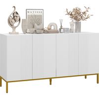 Credenza Moderna a 4 Ante con Chiusura Ammortizzata e Mensole Regolabili, 140x40x75cm, Bianco e Oro