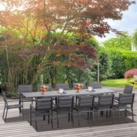Salon de jardin en aluminium et textilène table extensible 8/12 personnes 12 chaises empilables gris