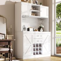 Buffet - Buffet Haut avec 4 Portes et 2 Tiroirs, Meuble de Rangement avec Étagères réglables et Porte-Bouteilles, MDF 120x40x188 cm, Blanc
