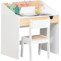 Table enfant avec chaise 3-6 ans pupitre livre caïman blanc naturel 70x50x75 cm