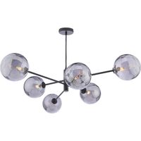 Dar Vignette Suspension Vignette à 6 lumières, noir mat et verre fumé à bulles