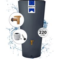 Réservoir d'eau de pluie VASO 220L en polyéthylène gris graphite – Résistant aux UV et intempéries – Raccords filetés 19mm – Bac à fleurs amovible – 4Rain