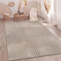 Paco Home Tappeto Soggiorno Camera da letto Pile alto Morbido Lavabile Uni 3D Ottica Beige 160x220 cm