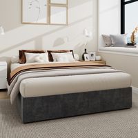 Letto contenitore per adulti 140x200 cm, idraulico, matrimoniale, rete a doghe, senza testiera, materasso, velluto, grigio