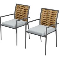 Ensemble meuble de jardin, Conjunto de duas cadeiras de jardin em rotin, avec coussins, empilables, adequadas para balcon e patio., meuble extérieur, design moderne