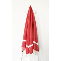 Fouta 100x200 Corfou Rouge Bande Blanche- 100% coton - franges