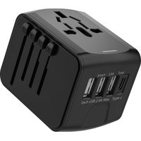 Travel adapter, universal plug adapter with USB Type-C ports + 3 ports and AC outlet, adapter plug for multiple countries