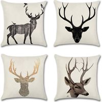 Set di 4 federe decorative per cuscini a forma di cervo, in poliestere e lino, per divano, auto, camera da letto, arredamento per la casa (45 x 45 cm)