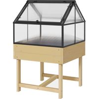 Hochgewächshaus 60x57x103 cm, Doppelöffnungsdach, Polycarbonat, Stahl, behandeltes Tannenholz