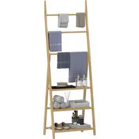 Estantería de Baño de Bambú Plegable con 3 Estantes con Barras Estantería en Forma de A 53,5x30x153 cm Natural