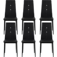 Sillas de comedor tapizadas en PU respaldo alto con botones patas de acero diseño moderno negro juego de 6