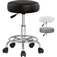 Casaria – Tabouret de bureau à roulettes – Siège rembourré 360° – Hauteur réglable 51-65 cm – Base en métal chromé – Revêtement similicuir noir